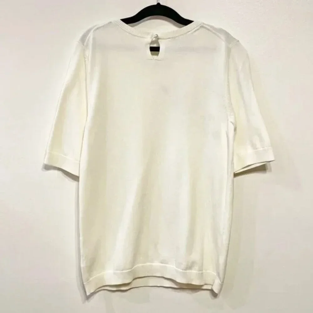 Like New Talbots Embellished Short Sleeve Sweater Cream Small